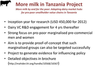 Motivation behind renewed interest in Tanzania dairy