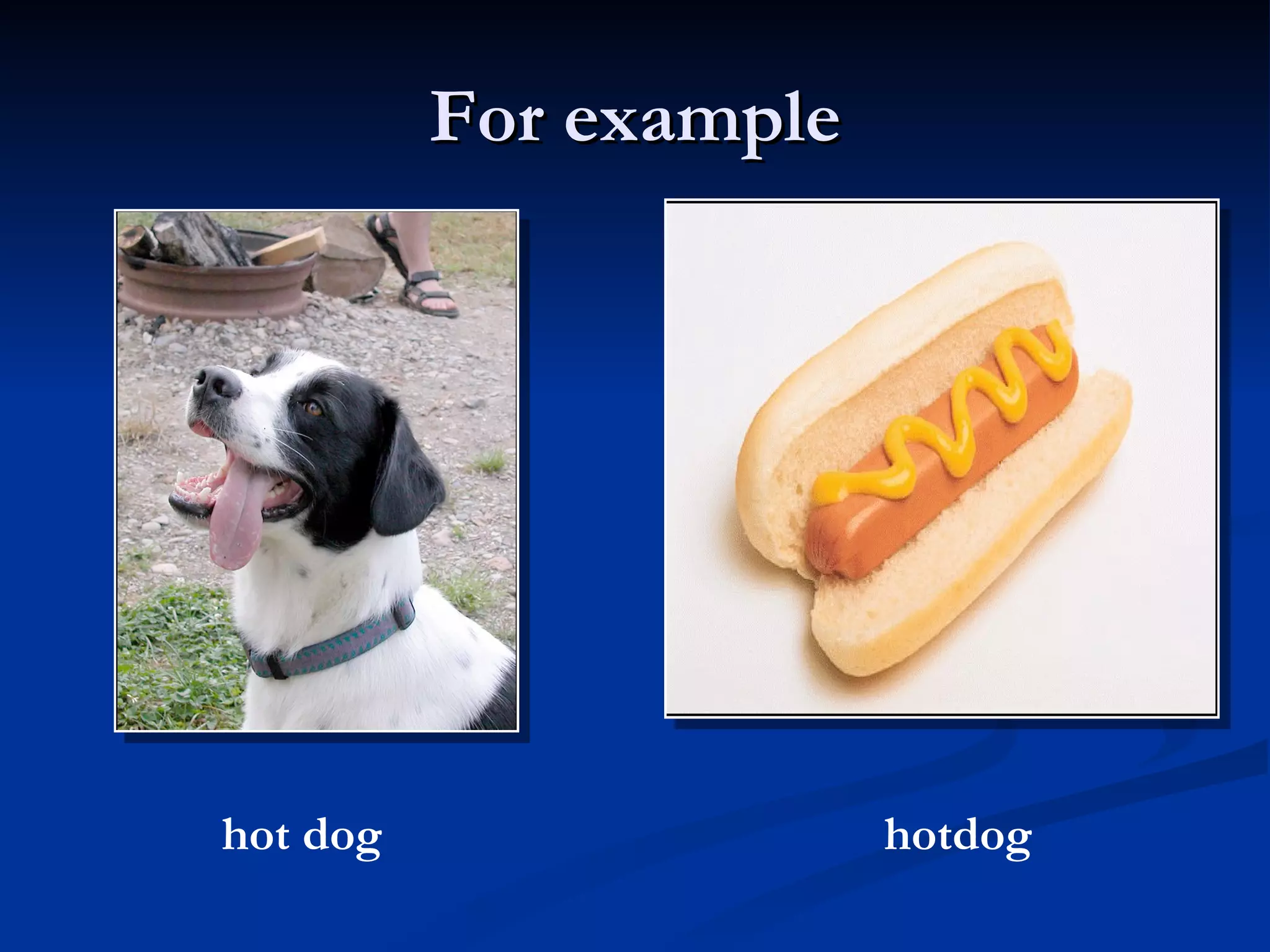 For  example hot dog hotdog 