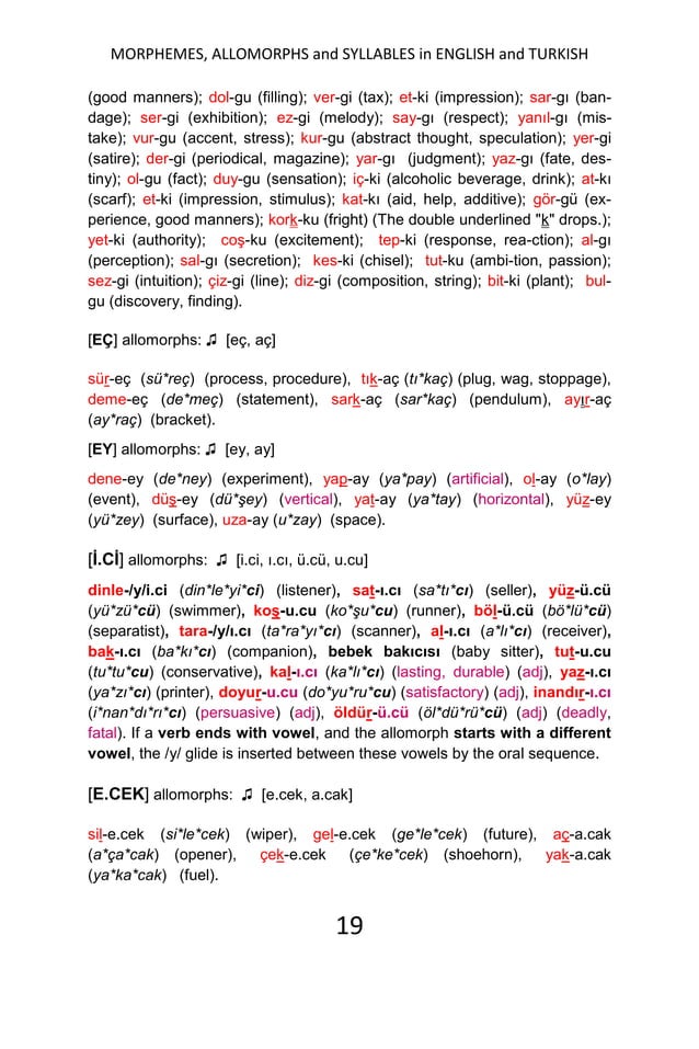 Morphemes , allomorphs and syllables in english and turkish | PDF