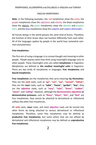 Morphemes allomorphs and syllables in english and turkish PDF 