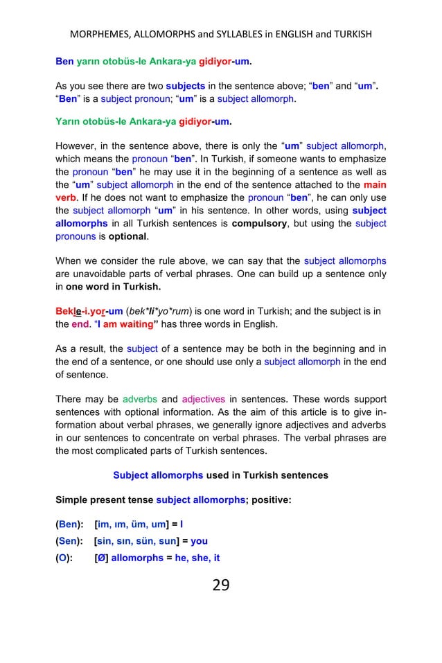 Morphemes , allomorphs and syllables in english and turkish | PDF