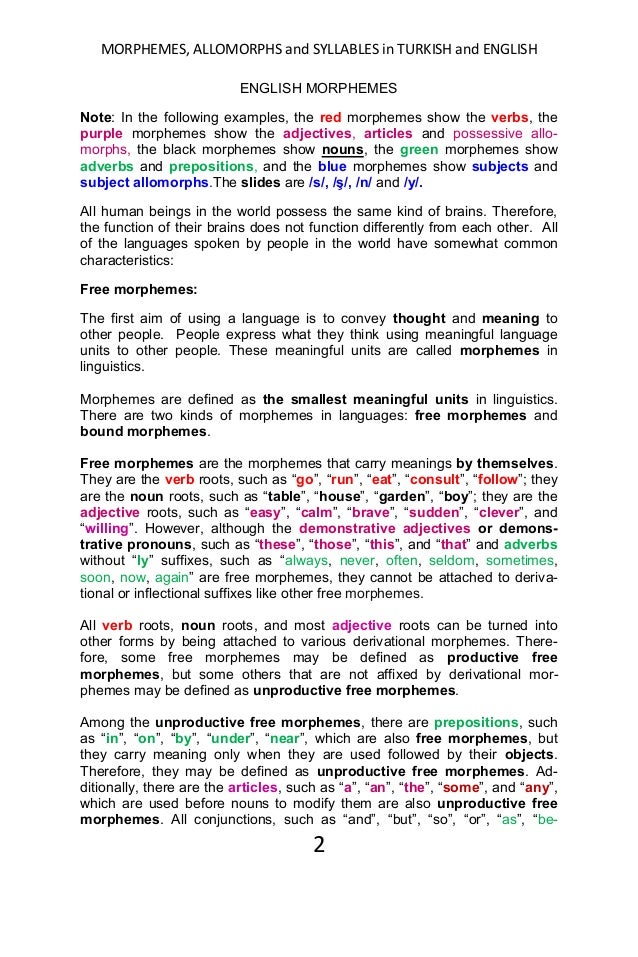 Morphemes Allomorphs And Syllables In English And Turkish