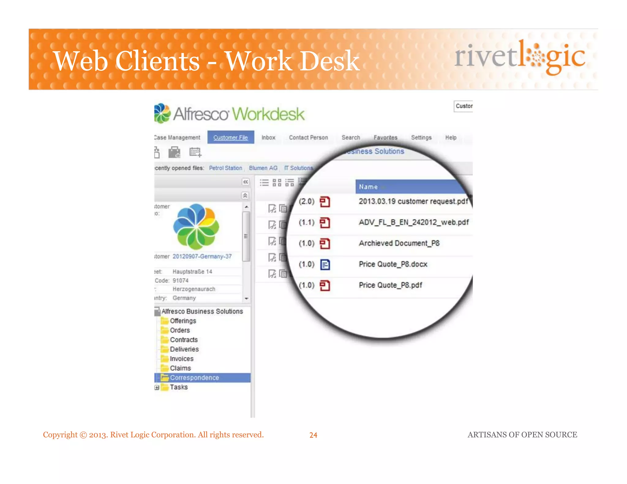 Copyright © 2013. Rivet Logic Corporation. All rights reserved. ARTISANS OF OPEN SOURCE24!
Web Clients - Work Desk
 