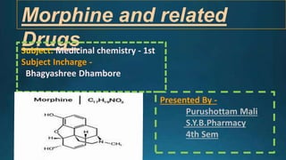 Morphine and related
Drugs
Subject: Medicinal chemistry - 1st
Subject Incharge -
Bhagyashree Dhambore
Presented By -
Purushottam Mali
S.Y.B.Pharmacy
4th Sem
 