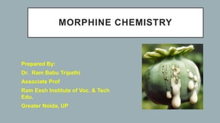 MORPHINE CHEMISTRY
Prepared By:
Dr. Ram Babu Tripathi
Associate Prof
Ram Eesh Institute of Voc. & Tech
Edu.
Greater Noida, UP
 