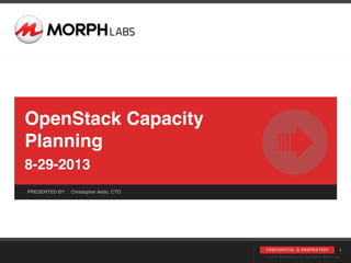 © 2013 Morphlabs Inc. All Rights Reserved
PRESENTED BY : Christopher Aedo, CTO
CONFIDENTIAL & PROPRIE TARY
OpenStack Capacity
Planning
8-29-2013
1
 