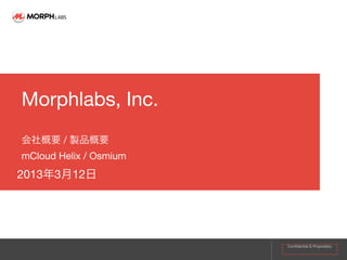 Morphlabs, Inc.
会社概要 / 製品概要
mCloud Helix / Osmium
2013年3月12日




                        Conﬁdential & Proprietary
 
