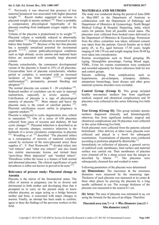 Morphological Changes of Placenta Associated with Maternal Anaemia | PDF