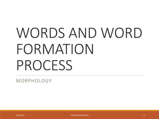 WORDS AND WORD
FORMATION
PROCESS
MORPHOLOGY
4/24/2017 TSL426 MORPHOLOGY 3
 