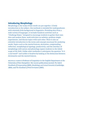 Comprehensive Introduction to Morphology: Word Formation and Linguistic ...