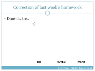 Correction of last week’s homework 
 Draw the tres. 
c) 
Reference: O’Grady & al. (2009) 
 