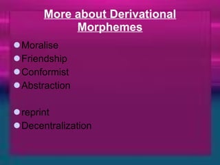 More about Derivational Morphemes Moralise Friendship Conformist Abstraction reprint Decentralization 