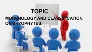 TOPIC
MORPHOLOGY AND CLASSIFICATION
OF BRYOPHYTES.
 