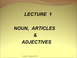 LECTURE 1
NOUN, ARTICLES
&
ADJECTIVES
5Lecturer Ts.Dagiimaa Ph.D
 