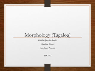 Morphology (Tagalog)
Combo, Jasmine Peniel
Gatdula, Harry
Santelices, Andrew
BSCS3-3
 