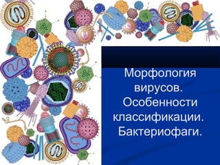 

Vi

Морфология
вирусов.
Особенности
классификации.
Бактериофаги.

 