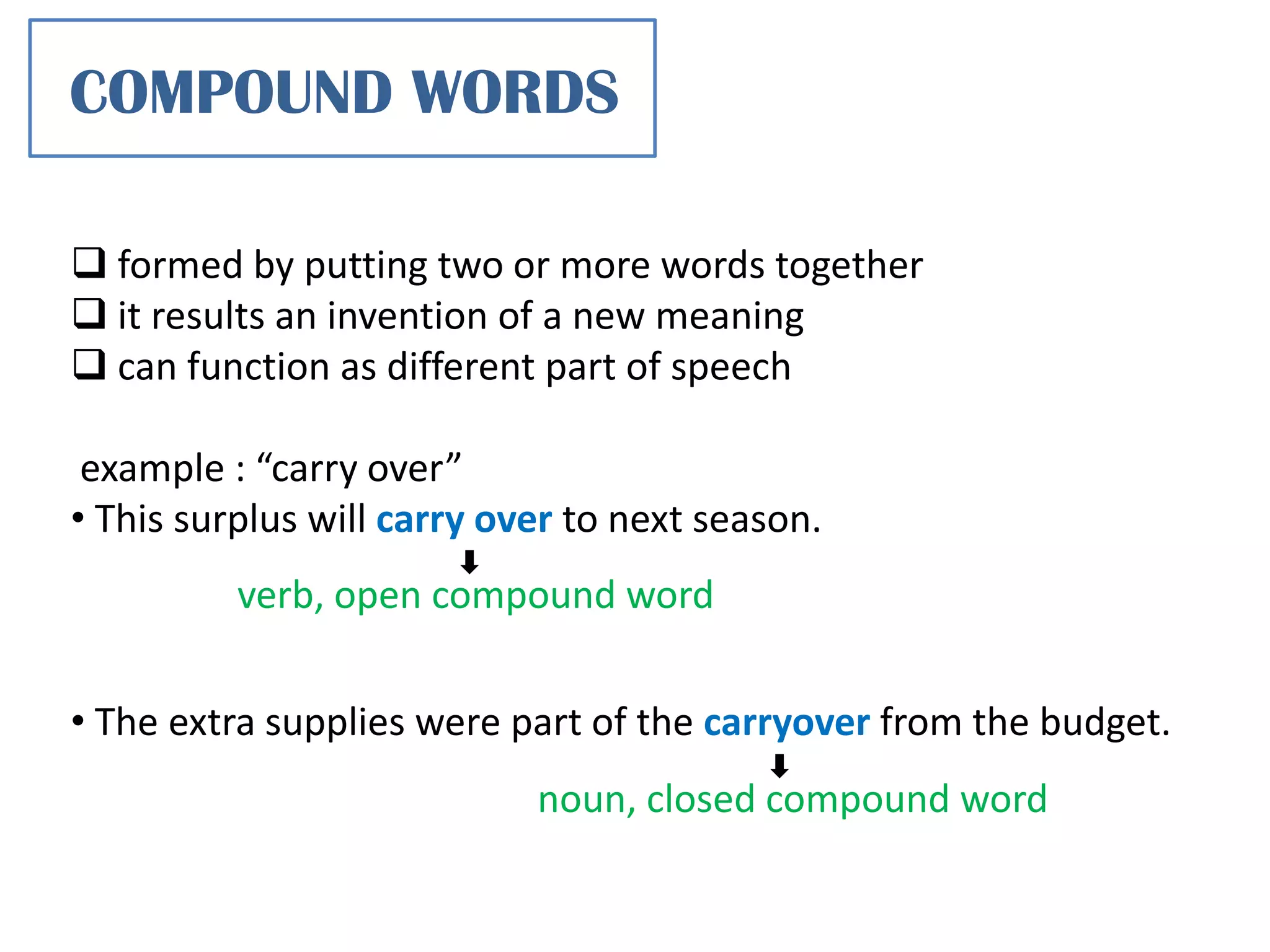 Similarities and differences of word formation compound words, blends ...