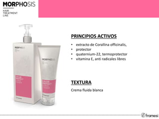 PRINCIPIOS ACTIVOS
• extracto de Corallina officinalis,
• protector
• quaternium-22, termoprotector
• vitamina E, anti radicales libres
TEXTURA
Crema fluida blanca
 