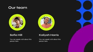 Kaliyah Harris
Sofia Hill
Our team
You can speak a bit about this
person here
You can speak a bit about this
person here
 