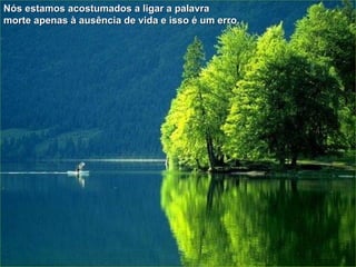 Nós estamos acostumados a ligar a palavra morte apenas à ausência de vida e isso é um erro. 