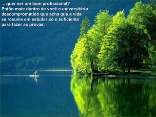 ... quer ser um bom profissional? Então mate dentro de você o universitário descomprometido que acha que a vida  se resume em estudar só o suficiente  para fazer as provas. 
