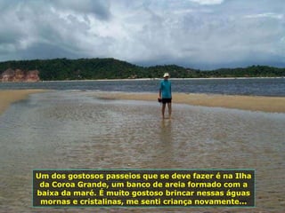 Um dos gostosos passeios que se deve fazer é na Ilha da Coroa Grande, um banco de areia formado com a baixa da maré. É muito gostoso brincar nessas águas mornas e cristalinas, me senti criança novamente... 