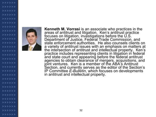 Kenneth M. Vorrasi  is an associate who practices in the areas of antitrust and litigation.  Ken’s antitrust practice focuses on litigation, investigations before the U.S. Department of Justice, Federal Trade Commission, and state enforcement authorities.  He also counsels clients on a variety of antitrust issues with an emphasis on matters at the intersection of antitrust and intellectual property.  Ken’s practice includes representing clients in litigation in federal and state court and appearing before the federal antitrust agencies to obtain clearance of mergers, acquisitions, and joint ventures.  Ken is a member of the ABA’s Antitrust Section, and currently serves as the editor of the Section’s IP Committee  E-Bulletin , which focuses on developments in antitrust and intellectual property. 