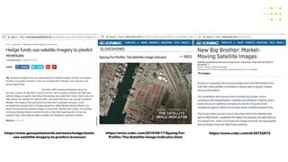 https://www.geospatialworld.net/news/hedge-funds-
use-satellite-imagery-to-predict-revenues/
https://www.cnbc.com/id/38722872https://www.cnbc.com/2010/08/17/Spying-For-
Profits:-The-Satellite-Image-Indicator.html
 