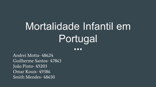 Mortalidade Infantil em
Portugal
Andrei Motta- 48624
Guilherme Santos- 47863
João Pinto- 49203
Omar Kouis- 49386
Smith Mendes- 48650
 