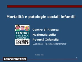 Mortalità e patologie sociali infantili


              Centro di Ricerca
              Nazionale sulla
              Povertà Infantile
              Luigi Ricci - Direttore Barometro




                MAGGIO 2005

                                                  1
 