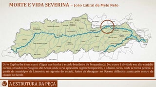 A ESTRUTURA DA PEÇA
MORTE E VIDA SEVERINA – João Cabral de Melo Neto
O rio Capibaribe é um curso d'água que banha o estado brasileiro de Pernambuco. Seu curso é dividido em alto e médio
cursos, situados no Polígono das Secas, onde o rio apresenta regime temporário, e o baixo curso, onde se torna perene, a
partir do município de Limoeiro, no agreste do estado. Antes de desaguar no Oceano Atlântico passa pelo centro da
cidade do Recife.
 