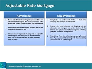 Adjustable Rate Mortgage

                  Advantages                                                     Disadvantages
...