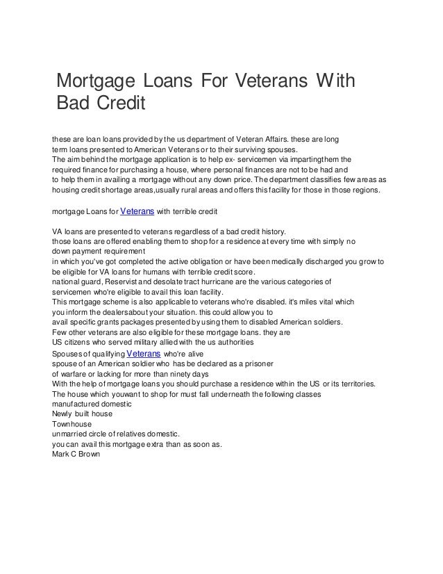 Loans For Veterans With Bad Credit >> Mortgage Loans For Veterans With Bad Credit Loans For Veterans With Bad Credit >> Mortgage Loans For Veterans With Bad Credit