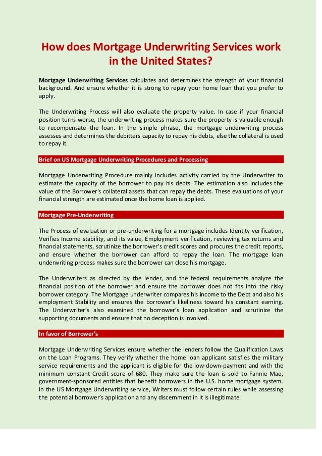 How Does Mortgage Underwriting Services Work in the United States