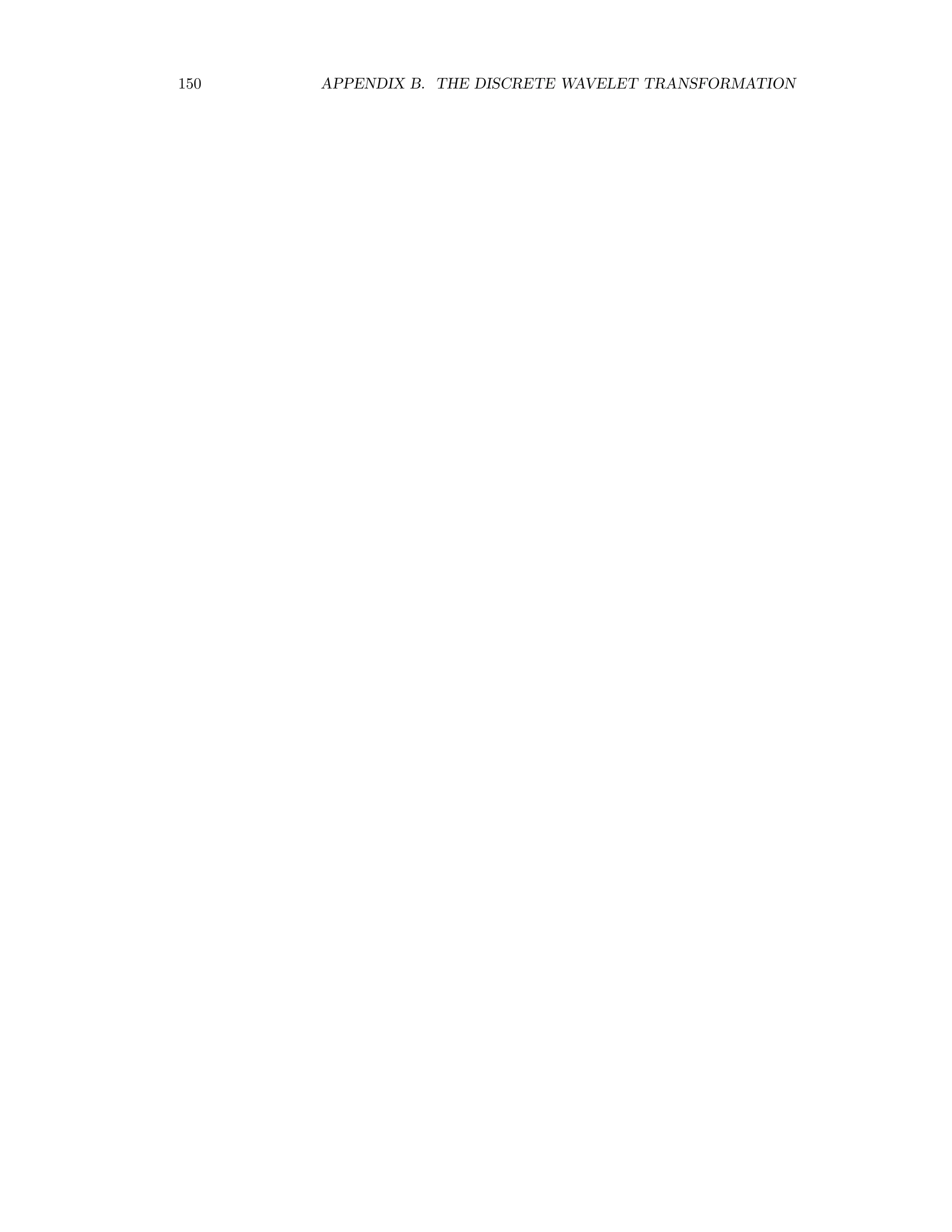 B.7. WAVELETS AND FILTER BANKS 143 wset, 0 tv, bytscl(image) print, ’Size of original image is’, 512*512L, ’ bytes’ ; perform wavelet transform with D4 wavlet wtn_image = wtn(image, 4) ; convert to sparse array with threshold 20 and write to disk sparse_image = sprsin(wtn_image,thresh=20) write_spr, sparse_image, ’sparse.dat’ openr, 1, ’sparse.dat’ status = fstat(1) close, 1 print, ’Size of compressed image is’, status.size, ’ bytes’ ; reconstruct full array, do inverse wavelet transform and display wset,1 tv, bytscl(wtn(fulstr(sparse_image), 4, /inverse)) end B.7 Wavelets and ﬁlter banks In the case of the Haar wavelets we were able to carry out the wavelet transformation with vectors and matrices. In general, we can’t represent scaling functions in this way. In fact usually all that we have to work with are the reﬁnement coeﬃcients. So how can we perform the wavelet transformation? To answer this question, consider a row of pixels (s(0), s(1) . . . s(m − 1)) in a satellite image, where m = 2n , and the associated vector signal on [0, 1] given by s = (s0, s1 . . . sm−1) = (s(0/(m − 1)), s(1/(m − 1)) . . . s(1)) . In the MRA generated by a scaling function φ, such as D4, this signal deﬁnes a function fn(t) ∈ Vn on the interval [0, 1] according to fn(t) = m−1 j=0 sjφn,j = m−1 j=0 sjφ(2n t − j). (B.21) Assume that the basis functions are appropriately normalized. The projection of fn(t) onto Vn−1 is then fn−1(t) = m/2−1 k=0 fn, φ(2n−1 t − k) φ(2n−1 t − k) = m/2−1 k=0 (Hs)kφ(2n−1 t − k), where Hs = fn, φ(2n−1 t) , fn, φ(2n−1 t − 1) . . . fn, φ(2n−1 t − m/2 − 1) 