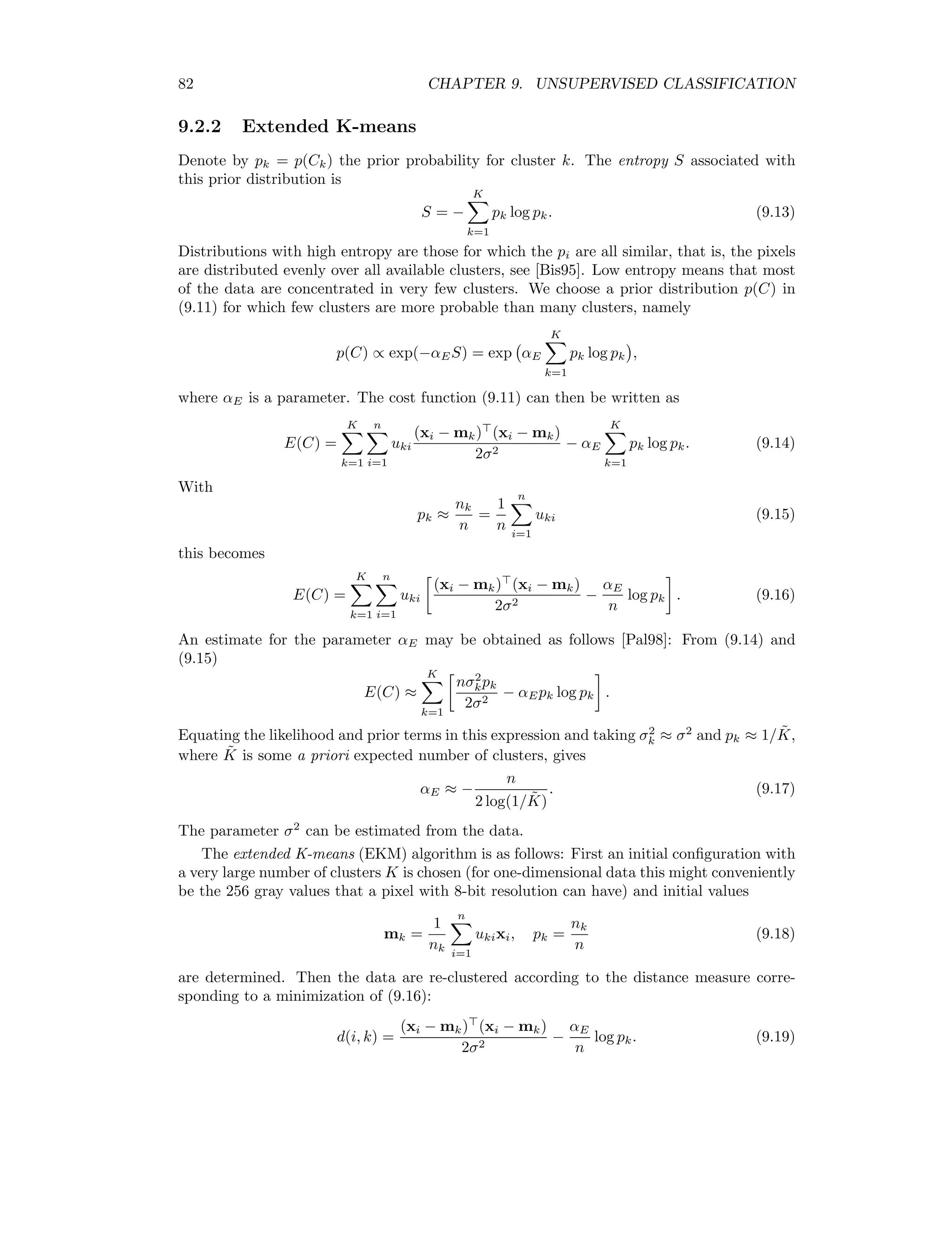 8.4. MULTIVARIATE ALTERATION DETECTION 75 which are identical to (8.6) with b = T c. Therefore the MAD components in the trans- formed situation are ai F − ci H = ai F − ci TG = ai F − (T ci) G = ai F − bi G as before. 8.4.6 Improving signal to noise The MAD transformation can be augmented by subsequent application of the maximum autocorrelation factor (MAF) transformation, in order to improve the spatial coherence of the diﬀerence components, see [NCS98]. When image noise is estimated as the diﬀerence between intensities of neighboring pixels, the MAF transformation is equivalent to the MNF transformation. The MAF/MAD variates thus generated are also orthogonal and invariant under aﬃne transformations. An ENVI plug-in for performing the MAF transfor- mation is given in Appendix D.5.2. 8.4.7 Decision thresholds Since the MAD components are approximately normally distributed about zero and uncor- related, see Figure 8.2, decision thresholds for change or no change pixels can be set in terms of standard deviations about the mean for each component separately. This can be done arbitrarily, for example by saying that all pixels in a MAD component whose intensities are within ±2σMAD are no-change pixels. Figure 8.2: Scatter plot of two MAD components. We can do better than this, however, using a Bayesean technique. Let us consider the following mixture model for a random variable X representing one of the MAD components: p(x) = p(x | NC)p(NC) + p(x | C−)p(C−) + p(x | C+)p(C+), (8.11) 