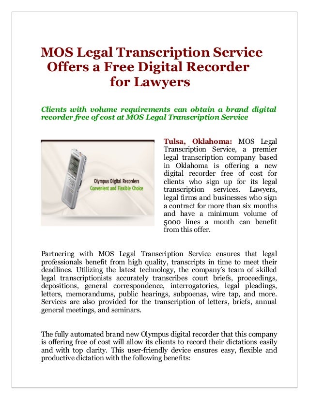 MOS Legal Transcription Service Offers a Free Digital Recorder for Lawyers