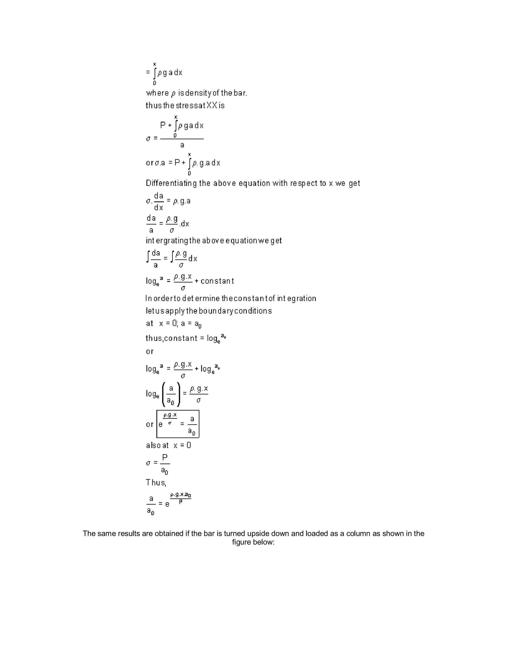 The same results are obtained if the bar is turned upside down and loaded as a column as shown in the
figure below:
 