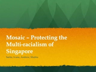 Mosaic – Protecting the
Multi-racialism of
Singapore
Sarita, Ivana, Andrew, Shubra
 