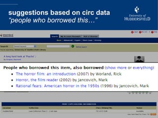 suggestions based on circ data “people who borrowed this…” 