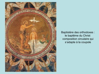 Baptistère des orthodoxes : le baptême du Christ  composition circulaire qui s’adapte à la coupole 