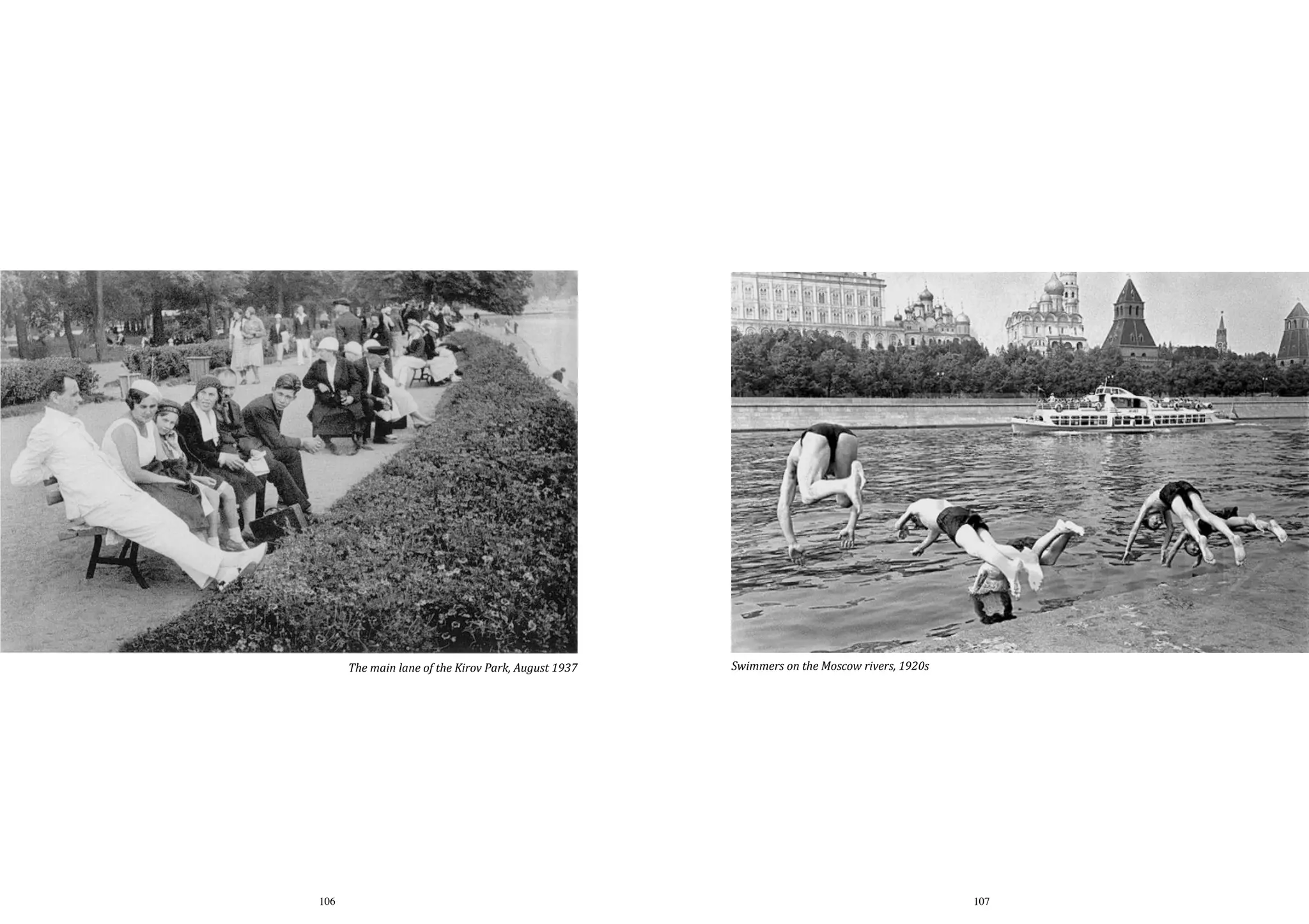 The main lane of the Kirov Park, August 1937

106

Swimmers on the Moscow rivers, 1920s

107

 