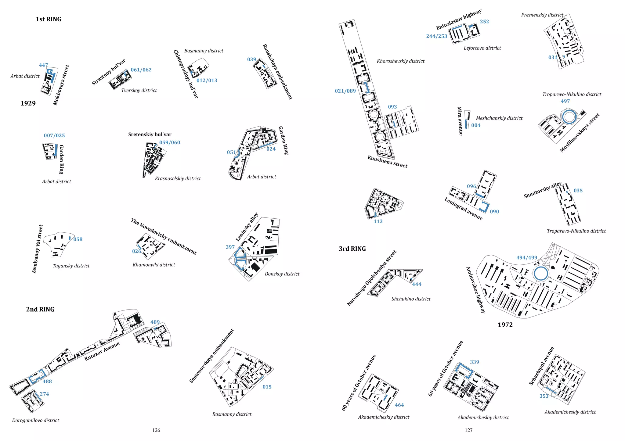 1st RING

way
igh
252

Presnenskiy district

vh
sto

ia
tuz

En

244/253

e
km
an

Troparevo-Nikulino district
497

Kuus
in

t

treet

Arbat district

Krasnoselskiy district

096

Le
lle
y

113

ky
a

Troparevo-Nikulino district

an

km

397

en

t

3rd RING

t

mb

035

090

tr
ee

hy
e

026

494/499

en

Am

Khamonviki district

Tagansky district

ue

ns

evi
c

da
ven

iy
as

058

ovo
d

gra

ni

eN

y
alle

Le

Th

ky
ovs
mit

Sh

nin

oy Val s
treet

st
re
e

ena s

Arbat district

Zemlyan

ay
a
�il
m
os
M

024

051

ng

Garden Ring

059/060

Meshchanskiy district
004

en Ri

Gard

Sretenskiy bul'var

007/025

Mira avenue

093

ov
sk

Mok

021/089

nt

hova
ya s
tree
t

mb

Tverskoy district

031

Khoroshevskiy district

e
ya
ska

1929

012/013

ar
ul'v

yb

S

u sh

061/062

Lefortovo district

Ra

yb
no

st
tra

dny

Arbat district

039

pr u

r
'va
ul

sto
Ch i

447

Basmanny district

Op
ol
Na

ro
d

no

go

444
Shchukino district

ay
ighw

2nd RING

eh
sko
inev

ch

Donskoy district

489

rs
ye
a
126

60

Basmanny district

Dorogomilovo district

sto
ba
Se
353

464
Akademicheskiy district

la
ve
nu
e

er
tob
Oc
of
rs
ye
a

of

015

274

339

60

Se

488

Oc
tob

m

er

en
ov
sk

ave
nu
e

ay
ae

t
Ku

po

m

av
en

e

nu
Ave
ov
uz

ue

ba
nk
m

en
t

1972

Akademicheskiy district
127

Akademicheskiy district

 