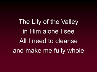 The Lily of the Valley
in Him alone I see
All I need to cleanse
and make me fully whole
 