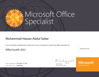 Muhammad Hassan Abdul Sattar
Office Excel® 2013
December 31, 2018
dqh9-DTpp
Office Excel® 2013
 