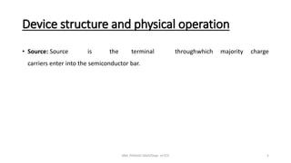 Device structure and physical operation
• Source: Source is the terminal throughwhich majority charge
carriers enter into the semiconductor bar.
ANIL PRASAD DADI/Dept. of ECE 5
 