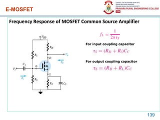 E-MOSFET
Frequency Response of MOSFET Common Source Amplifier
139
For input coupling capacitor
For output coupling capacitor
 