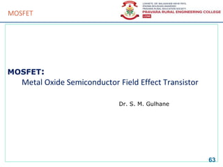 MOSFET
MOSFET:
Metal Oxide Semiconductor Field Effect Transistor
Dr. S. M. Gulhane
63
 