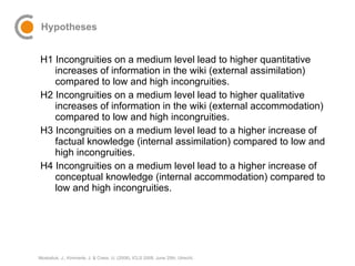 Hypotheses <ul><ul><li>H1 Incongruities on a medium level lead to higher quantitative increases of information in the wiki...