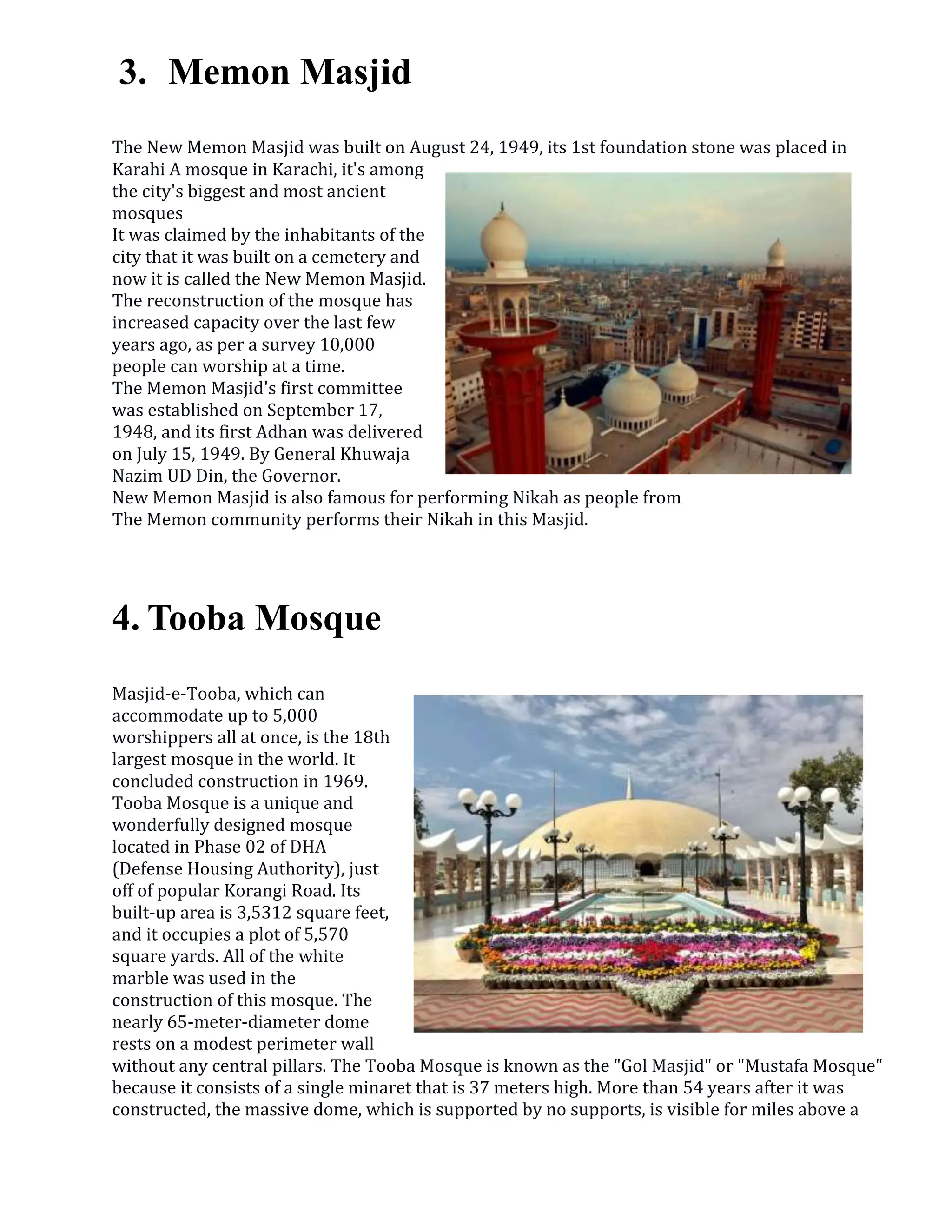 The Largest & Famous Mosques of Karachi | DOCX